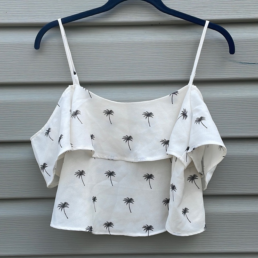 H&M Palm Tree Cold Shoulder Crop Top